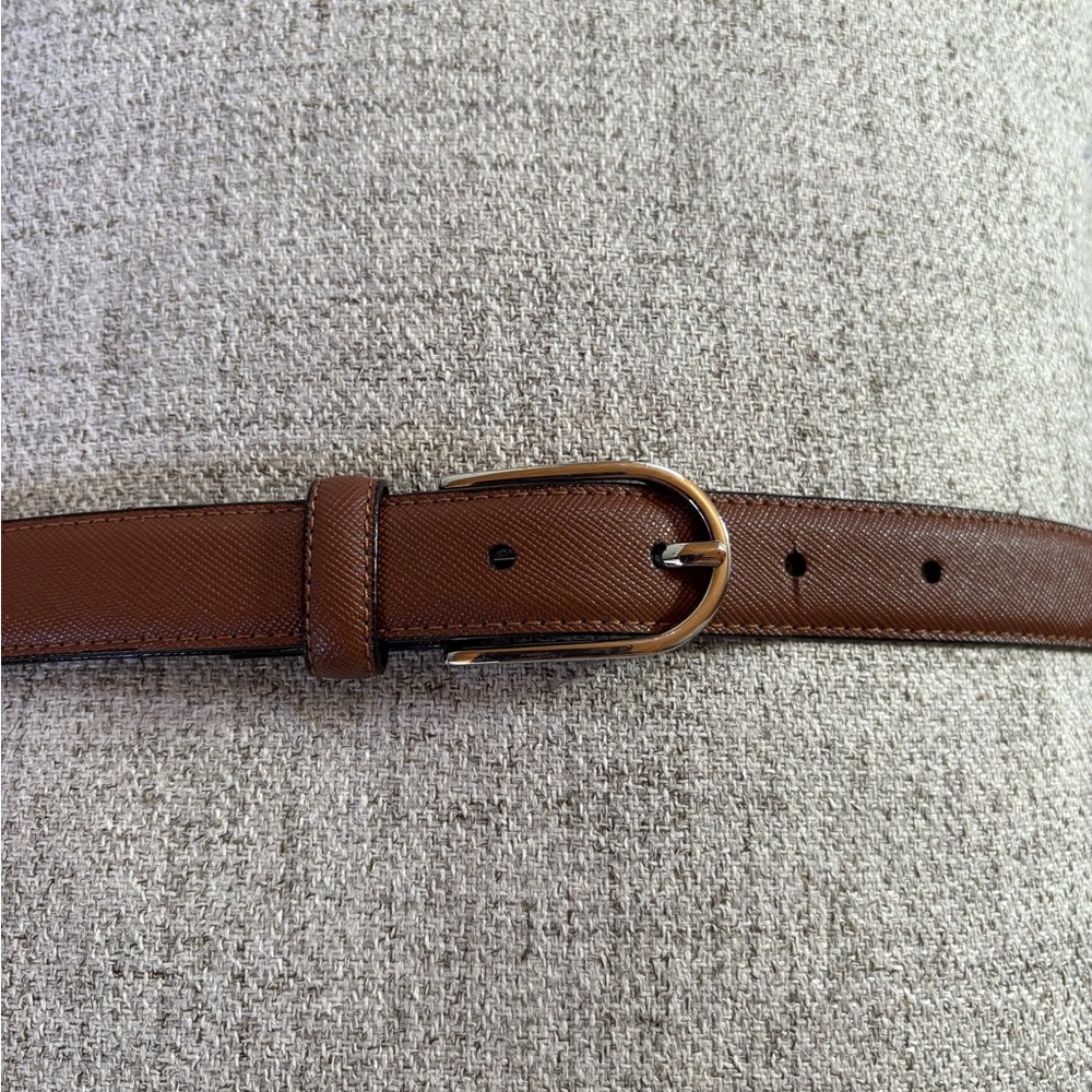 NWOT Brooks Brothers Brown Grained Leather Belt with Chrome Buckle made in Italy